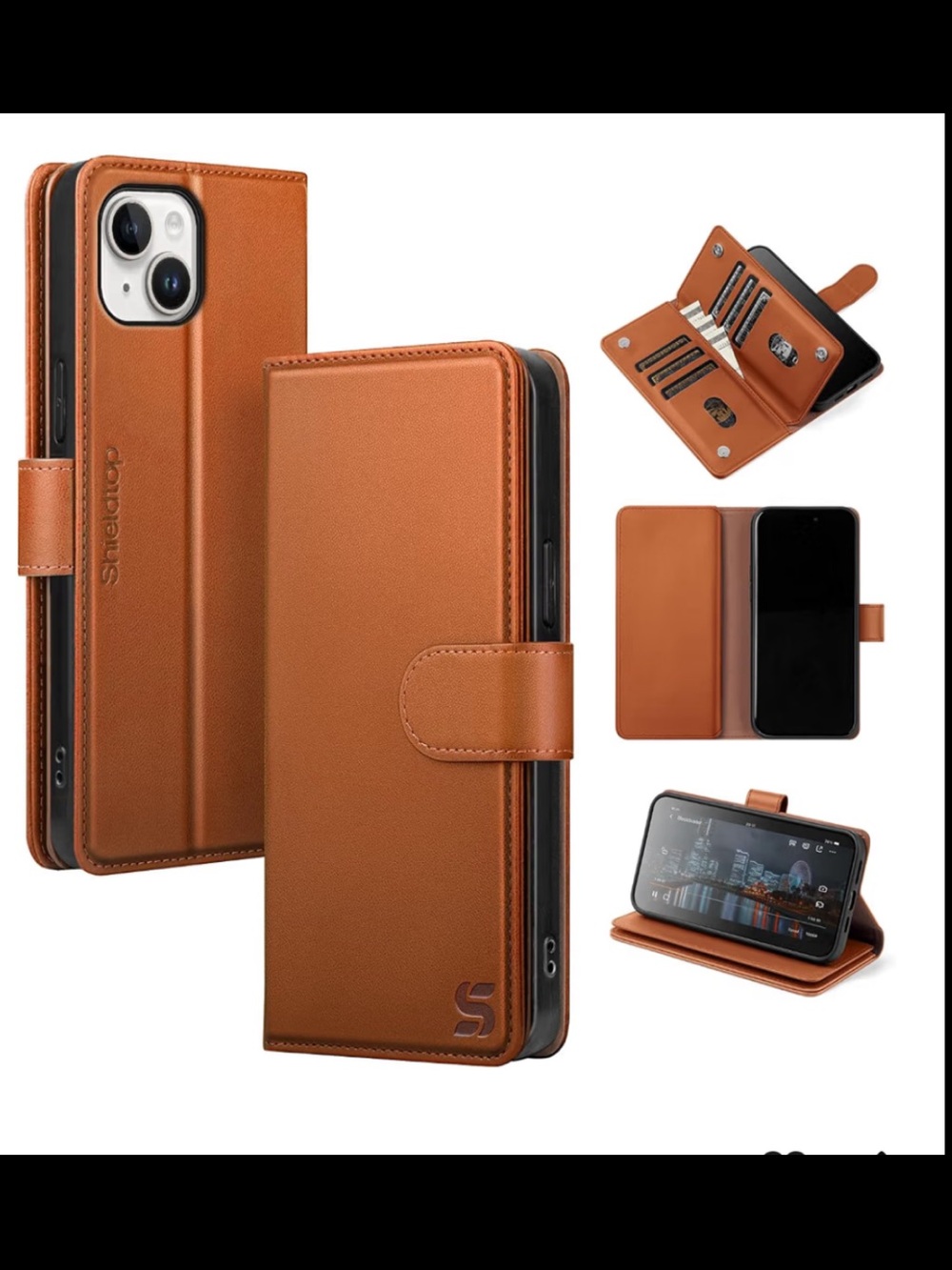 Shieldtop for iPhone 13 wallet case with card holder  light brown